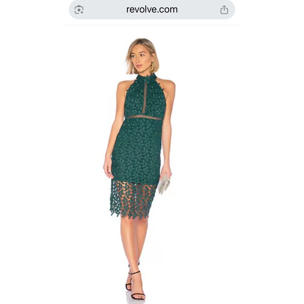 Bardot Gemma Lace Halter Midi Dress Green XS US 4 Open Back Cocktail Bodycon